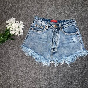 Denim Frayed Hem Women's Shorts
